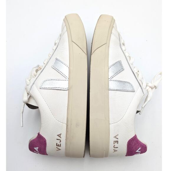 VEJA Campo Low Top Sneaker Shoes Women's Leather White Silver Violet US7 EU38 - Picture 10 of 13